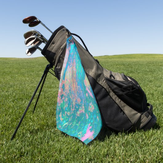 Trippy Aqua Sunrise met Psychedelic Flowers Golfhanddoek (Groen)