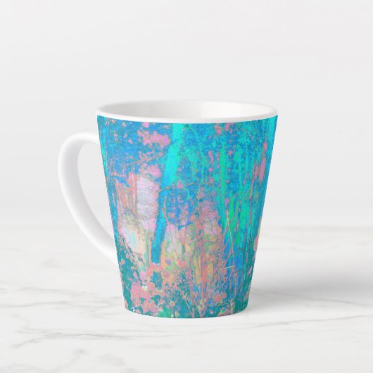 Trippy Aqua Sunrise met Psychedelic Flowers Latte Mok (Linkerhoek)