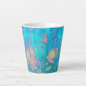 Trippy Aqua Sunrise met Psychedelic Flowers Latte Mok (Voorkant)