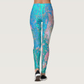 Trippy Aqua Sunrise met Psychedelic Flowers Leggings (Achterkant)