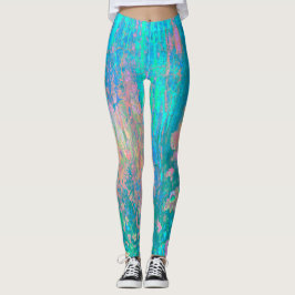 Trippy Aqua Sunrise met Psychedelic Flowers Leggings