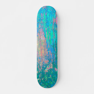 Trippy Aqua Sunrise met Psychedelic Flowers Persoonlijk Skateboard