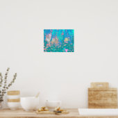 Trippy Aqua Sunrise met Psychedelic Flowers Poster (Keuken)