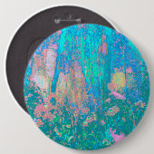 Trippy Aqua Sunrise met Psychedelic Flowers Ronde Button 6,0 Cm (Voorkant /achterkant)