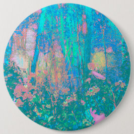 Trippy Aqua Sunrise met Psychedelic Flowers Ronde Button 6,0 Cm