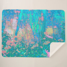 Trippy Aqua Sunrise met Psychedelic Flowers Sherpa Deken
