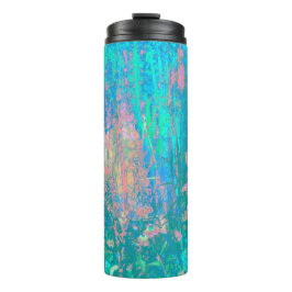 Trippy Aqua Sunrise met Psychedelic Flowers Thermosbeker