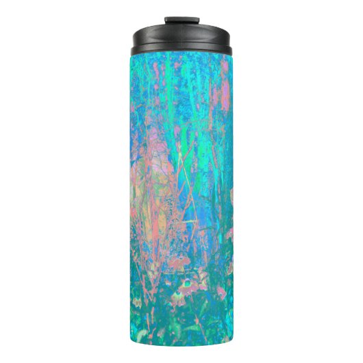 Trippy Aqua Sunrise met Psychedelic Flowers Thermosbeker (Voorkant)