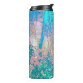 Trippy Aqua Sunrise met Psychedelic Flowers Thermosbeker (Gedraaid links)