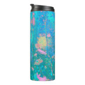 Trippy Aqua Sunrise met Psychedelic Flowers Thermosbeker (Geroteerd rechts)