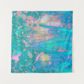 Trippy Aqua Sunrise met Psychedelic Flowers Wandkleed (Voorkant (horizontaal))