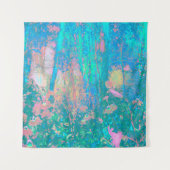 Trippy Aqua Sunrise met Psychedelic Flowers Wandkleed (Voorkant)