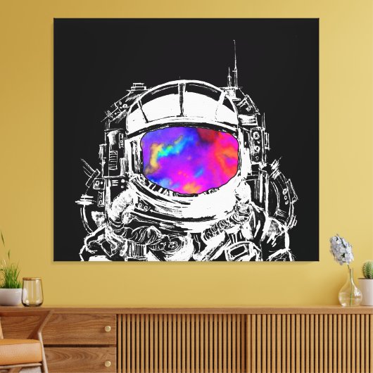 Trippy Astronaut Helmet Canvas Afdruk (Insitu (Woonkamer))