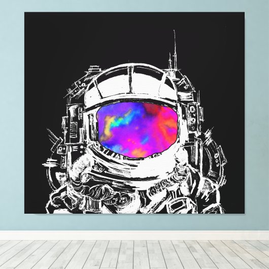Trippy Astronaut Helmet Canvas Afdruk (Insitu (Houten vloer))