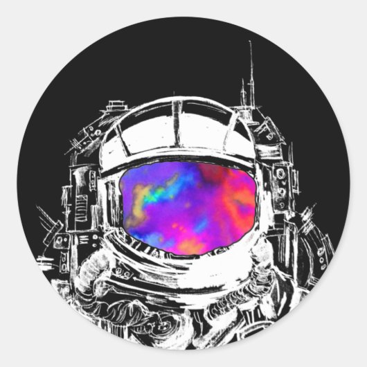 Trippy Astronaut Helmet Ronde Sticker (Voorkant)