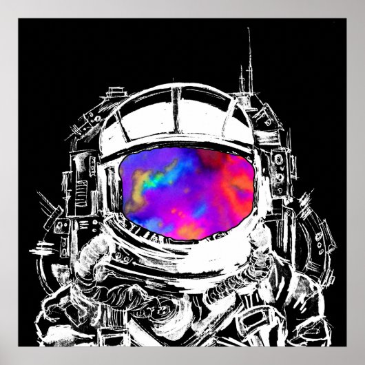 Trippy Astronaut Hoofd Poster (Voorkant)