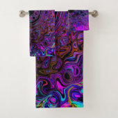 Trippy Black en Magenta Retro Liquid Swirl Bad Handdoek (Insitu)