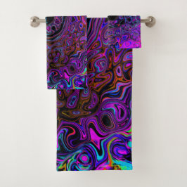 Trippy Black en Magenta Retro Liquid Swirl Bad Handdoek
