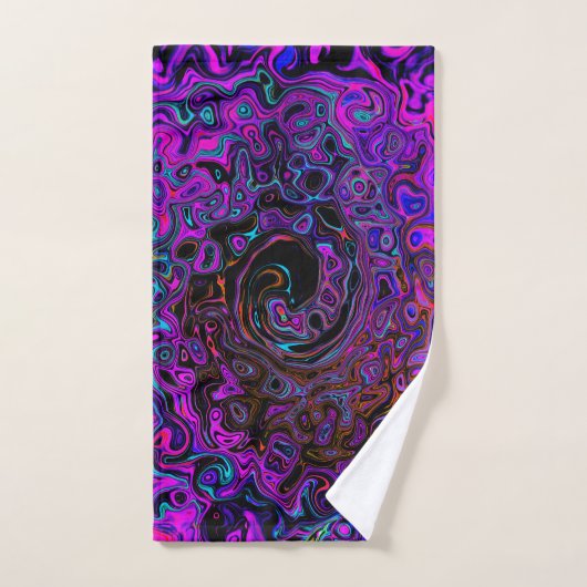 Trippy Black en Magenta Retro Liquid Swirl Bad Handdoek (Handdoek)