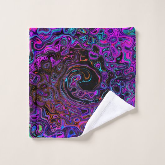 Trippy Black en Magenta Retro Liquid Swirl Bad Handdoek (Wasdoekje)