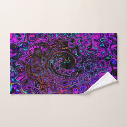 Trippy Black en Magenta Retro Liquid Swirl Bad Handdoek (Handdoek)