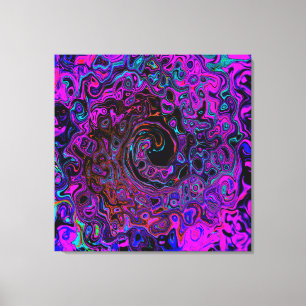 Trippy Black en Magenta Retro Liquid Swirl Canvas Afdruk