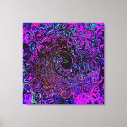 Trippy Black en Magenta Retro Liquid Swirl Canvas Afdruk (Voorkant)