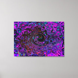 Trippy Black en Magenta Retro Liquid Swirl Canvas Afdruk