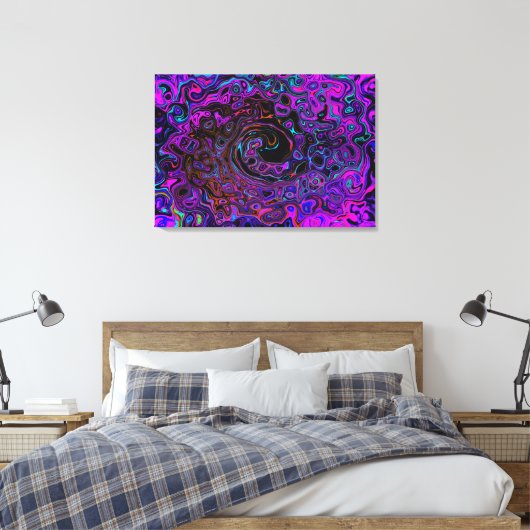 Trippy Black en Magenta Retro Liquid Swirl Canvas Afdruk (Insitu (Slaapkamer))