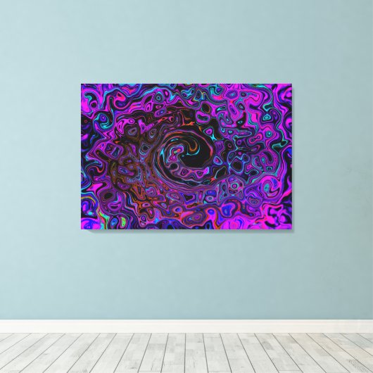 Trippy Black en Magenta Retro Liquid Swirl Canvas Afdruk (Insitu (Houten vloer))