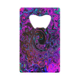 Trippy Black en Magenta Retro Liquid Swirl Creditkaart Flessenopener