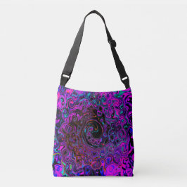 Trippy Black en Magenta Retro Liquid Swirl Crossbody Tas