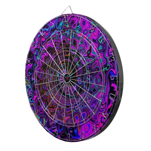 Trippy Black en Magenta Retro Liquid Swirl Dartbord (Voorkant Rechts)