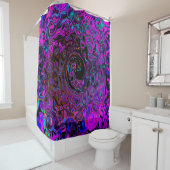 Trippy Black en Magenta Retro Liquid Swirl Douchegordijn (In situ)