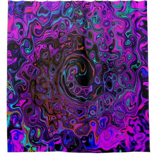 Trippy Black en Magenta Retro Liquid Swirl Douchegordijn (Voorkant)