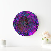 Trippy Black en Magenta Retro Liquid Swirl Grote Klok (Huis)