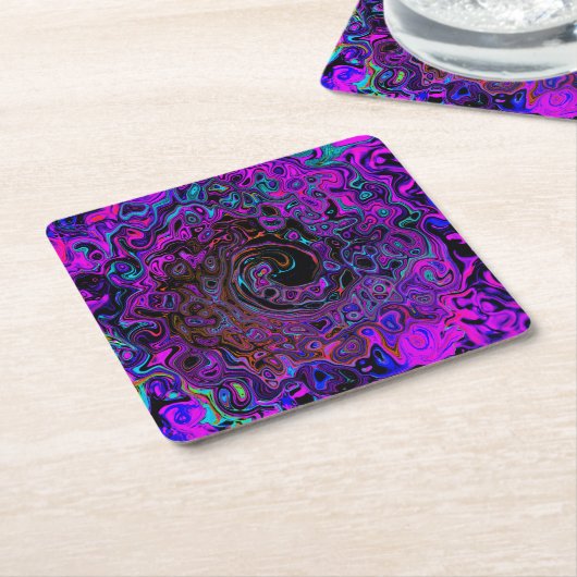 Trippy Black en Magenta Retro Liquid Swirl Kartonnen Onderzetters (Schuin)