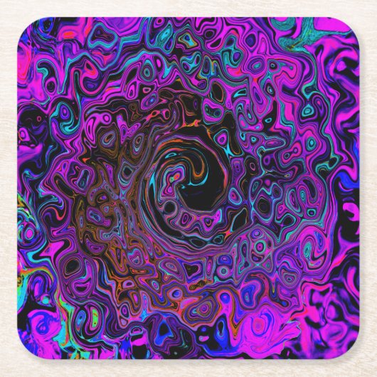 Trippy Black en Magenta Retro Liquid Swirl Kartonnen Onderzetters (Voorkant)