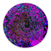 Trippy Black en Magenta Retro Liquid Swirl Keramische Knop (Voorkant)