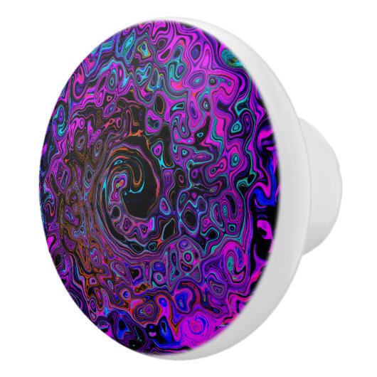 Trippy Black en Magenta Retro Liquid Swirl Keramische Knop (Rechts)