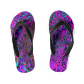 Trippy Black en Magenta Retro Liquid Swirl Kinder Teenslippers (Voetbed)