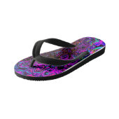 Trippy Black en Magenta Retro Liquid Swirl Kinder Teenslippers (Schuin)
