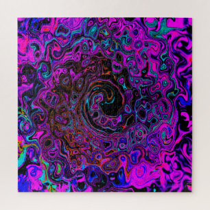 Trippy Black en Magenta Retro Liquid Swirl Legpuzzel