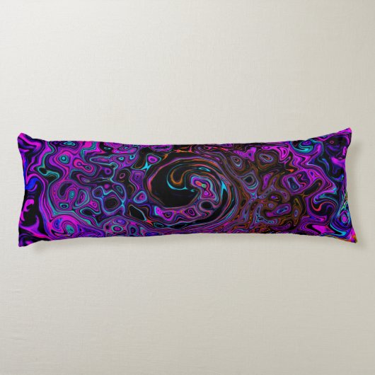 Trippy Black en Magenta Retro Liquid Swirl Lichaamskussen (Achterkant)