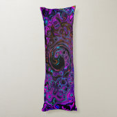 Trippy Black en Magenta Retro Liquid Swirl Lichaamskussen (Achterkant (Verticaal))