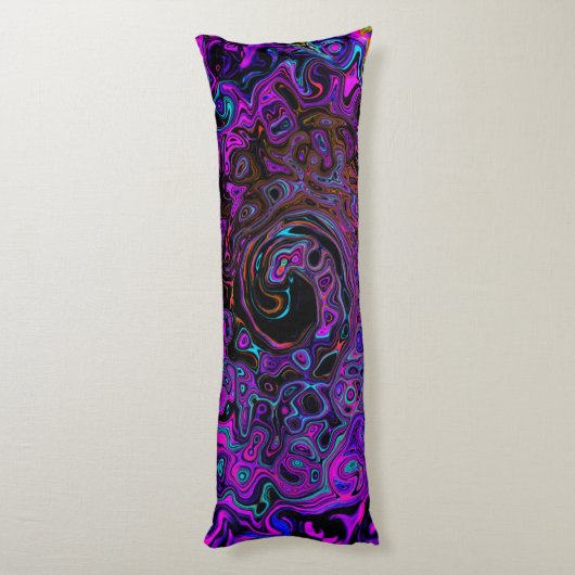 Trippy Black en Magenta Retro Liquid Swirl Lichaamskussen (Achterkant (Verticaal))