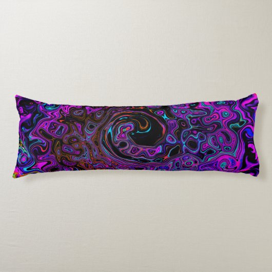 Trippy Black en Magenta Retro Liquid Swirl Lichaamskussen (Voorkant)