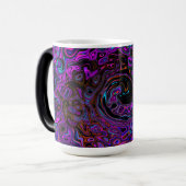 Trippy Black en Magenta Retro Liquid Swirl Magische Mok (Voorkant links)