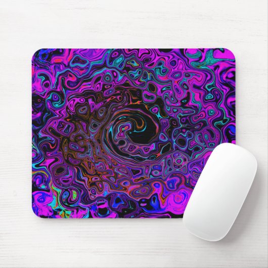 Trippy Black en Magenta Retro Liquid Swirl Muismat (Met muis)