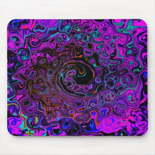 Trippy Black en Magenta Retro Liquid Swirl Muismat (Voorkant)